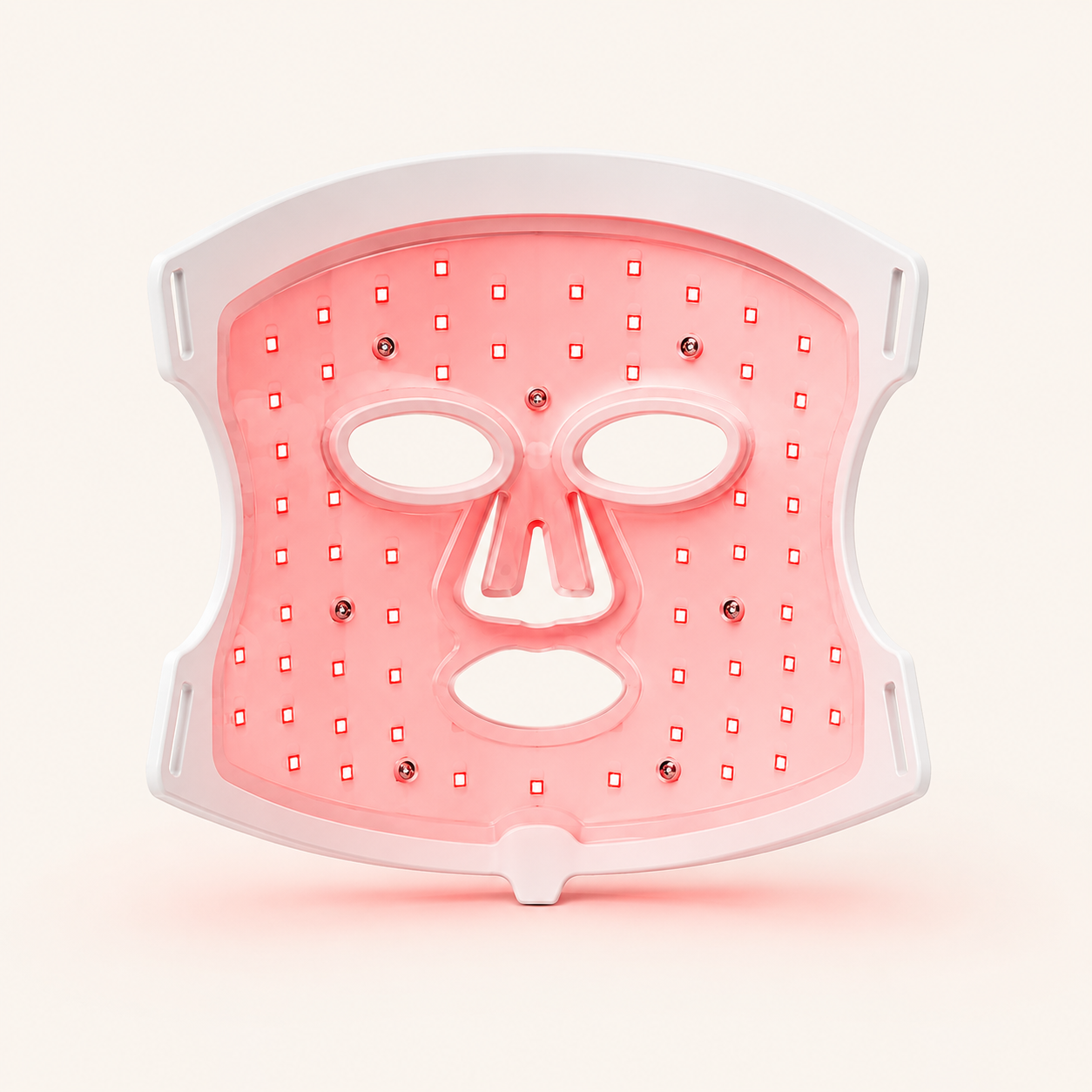 AuraFace LED face mask with red light therapy LEDs illuminated
