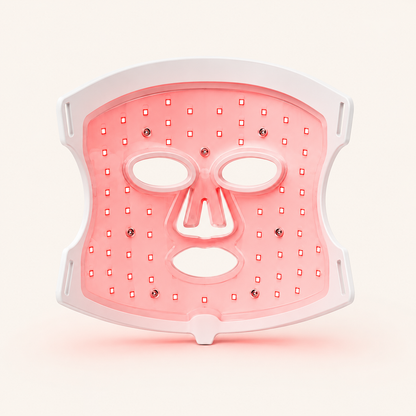 AuraFace LED face mask with red light therapy LEDs illuminated